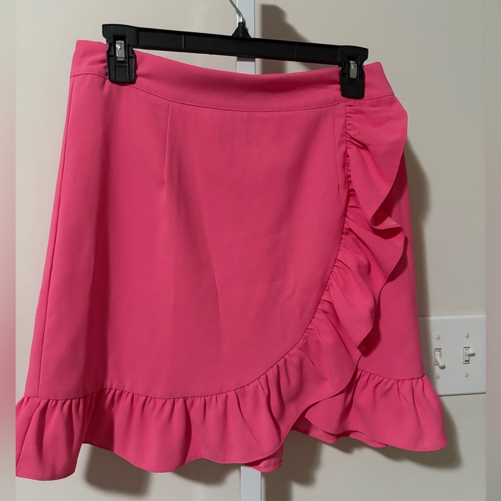 Karlie Asymmetrical Pink Ruffle Skirt
